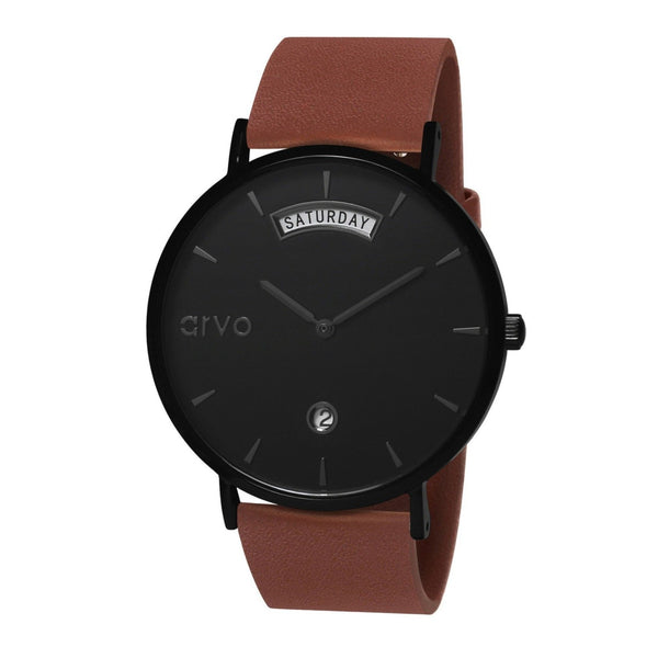 Arvo Black Awristacrat Watch - Mahogany Leather by Arvo