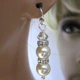 Bridal Sterling Silver Stacked Crystal and Pearl Earrings by Alexa Martha Designs