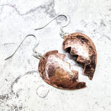 Broken Heart Earrings from Sculpted Copper by Alexa Martha Designs