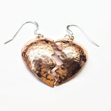 Handmade Sculpted Copper Broken Heart Earrings