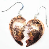 Handmade Sculpted Copper Broken Heart Earrings