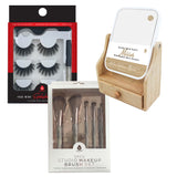 Pursonic Glamour Essentials Bundle: 5pc Studio Makeup Brush Set + False Eyelashes Extensions + Dual-Sided Vanity Mirror by Pursonic