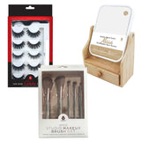 Pursonic Glamour Essentials Bundle: 5pc Studio Makeup Brush Set + False Eyelashes Extensions + Dual-Sided Vanity Mirror by Pursonic