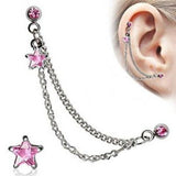 Silver CZ Star Cartilage Earring - Pink by Fashion Hut Jewelry