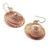 Crystal Embedded Copper Spiral Hoop Earrings by Alexa Martha Designs