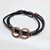 Copper Double Infinity Gender Neutral Leather Wrap Bracelet