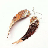Copper Hammer Pattern Sculpted Angel Wings Earrings by Alexa Martha Designs
