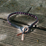 Copper Ribbon Black Pink Braided Breast Cancer Bracelet