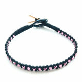 Copper Ribbon Black Pink Braided Breast Cancer Bracelet