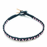 Copper Ribbon Black Pink Braided Breast Cancer Bracelet