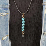 Copper Turquoise Pendant With Lava Rock Charm