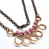 Copper Wire Wrapped Sculpted Pink Gemstone Necklace by Alexa Martha Designs