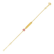 14k Yellow Gold 5 1/2 inch Childrens ID Bracelet with Enameled Heart (1.00 mm)