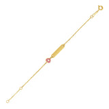 14k Yellow Gold 5 1/2 inch Childrens ID Bracelet with Enameled Heart (1.00 mm)