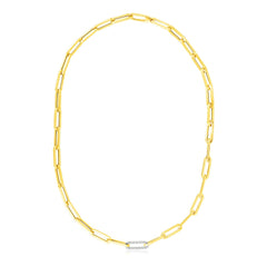 14k Yellow Gold Paperclip Chain Necklace with Diamond Link