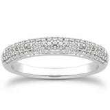 14k White Gold Triple Multi-Row Micro- Pave Diamond Wedding Ring Band