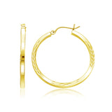 14k Yellow Gold Diamond Cut Hoop Earrings(2x35mm)