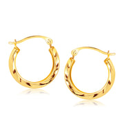 14k Yellow Gold Hoop Earrings in Textured Polished Style 