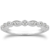 14k White Gold Vintage Look Fancy Pave Diamond Milgrain Wedding Ring Band