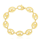 14k Yellow Gold High Polish Lite Puffed Mariner Link Bracelet (15 mm)