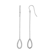 Textured Pear Shaped Long Drop Earrings in 14k White Gold