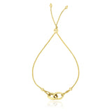 14k Yellow Gold Entwined Rings Adjustable Lariat Style Bracelet