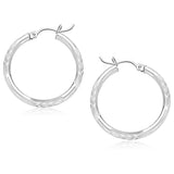 14k White Gold Diamond Cut Hoop Earrings (3x25mm)