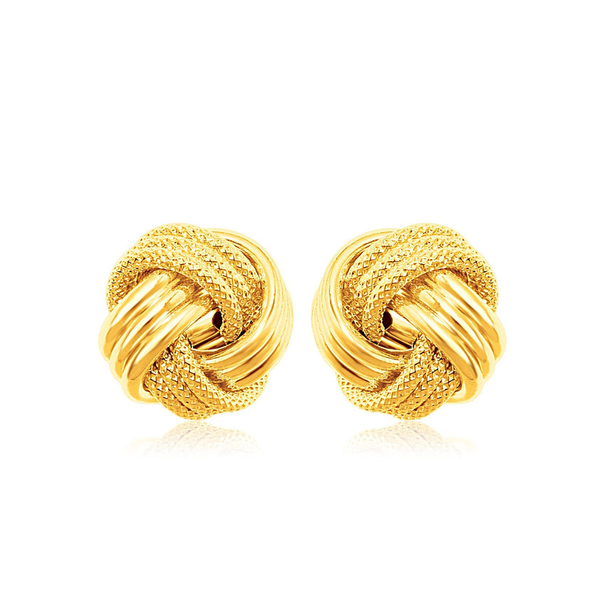 14k Yellow Gold Love Knot with Ridge Texture Earrings