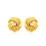 14k Yellow Gold Love Knot with Ridge Texture Earrings