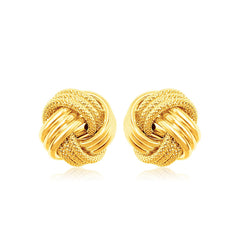 14k Yellow Gold Love Knot with Ridge Texture Earrings