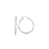 Sterling Silver Polished Spiral Motif Hoop Earrings(3x25mm)