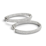 14k White Gold Diamond Hoop Double Sided Three Row Earrings (2 cttw)