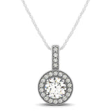 Milgrain Edge Diamond Halo Pendant in 14k White Gold (5/8 cttw)