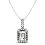 Halo Pendant With Emerald Center Diamond in 14k White Gold (1 1/5 cttw)