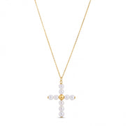 14k Yellow Gold Pearl Cross Pendant