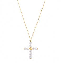 14k Yellow Gold Pearl Cross Pendant