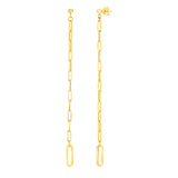 14k Yellow Gold Long Paperclip Chain Dangle Earrings