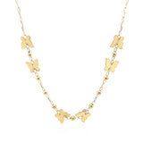 14k Yellow Gold 18 inch Necklace with Polished Butterflies and Beads