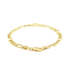 14k Yellow Gold 7 inch Figaro Chain Bracelet with Heart