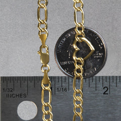 14k Yellow Gold 7 inch Figaro Chain Bracelet with Heart