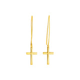 14k Yellow Gold Dangle Cross Earrings