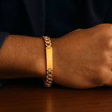 14k Two Tone Gold Mens Wide Curb Chain ID Bracelet with White Pave (10.00 mm)