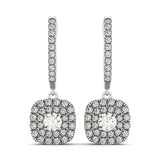 14k White Gold Double Halo Cushion Outer Shaped Diamond  Earrings (3/4 cttw)