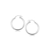 Sterling Silver Rhodium Plated Polished Look Hoop Earrings (3x25mm)