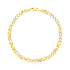 14k Yellow Gold High Polish Textured Fancy Chain Bracelet (4mm)