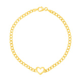 14k Yellow Gold 7 inch Curb Chain Bracelet with Heart (3.40 mm)