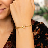14k Yellow Gold 7 inch Curb Chain Bracelet with Heart (3.40 mm)