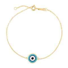 14k Yellow Gold Blue Evil Eye Bracelet