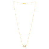 Checkered Butterfly Necklace in 14K Yellow Gold