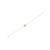 14k Yellow Gold Pink Evil Eye Bracelet (1.00 mm)